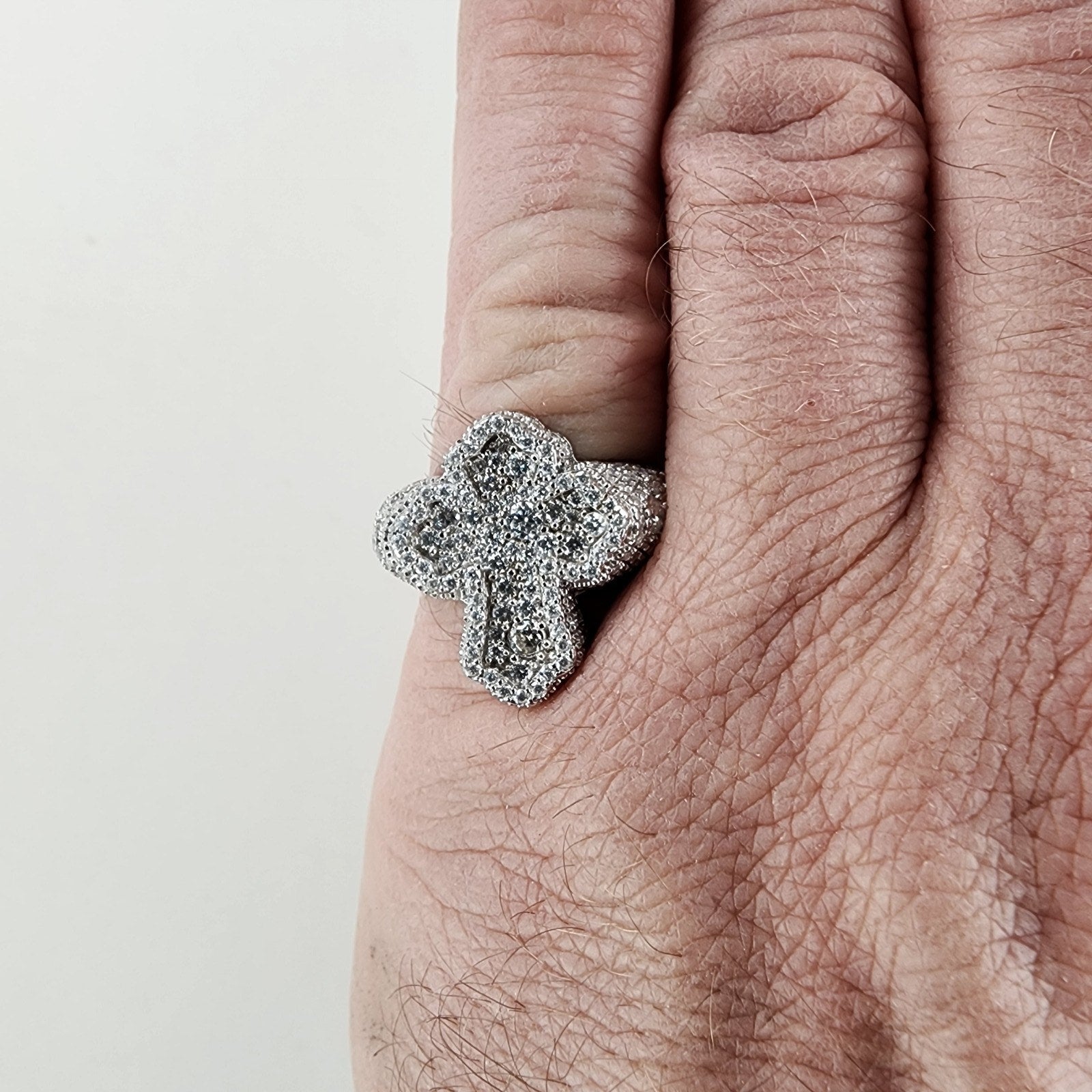 Moissanite Cross Ring Size 9 1/2 Sterling Silver 925 New Iced Out