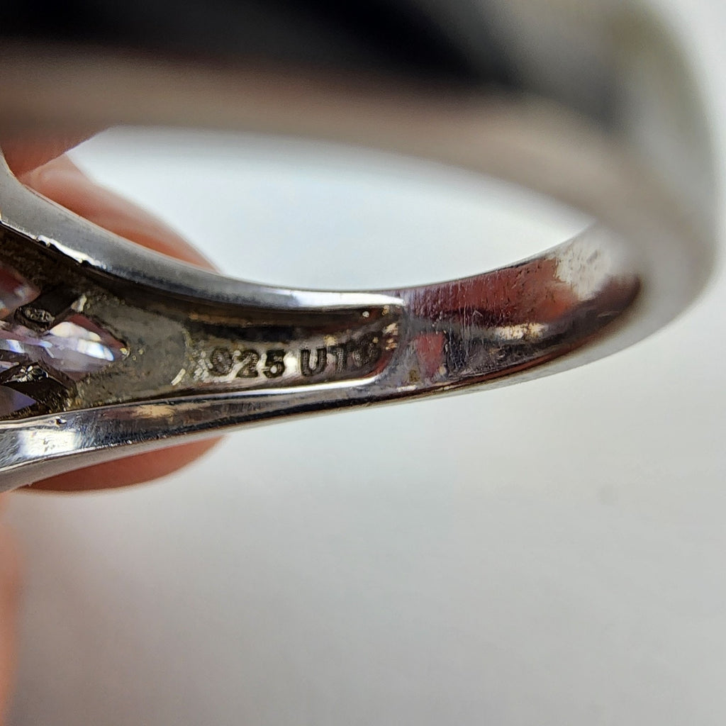 Bold Emerald & Trillion Cut Cocktail Ring Size 9 1/2 Sterling Silver 925 Vintage