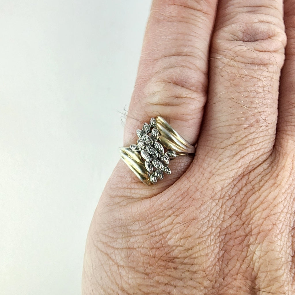 Gold Over Sterling Silver 925 Diamond Accent Cluster Bypass Ring Size 8 1/2