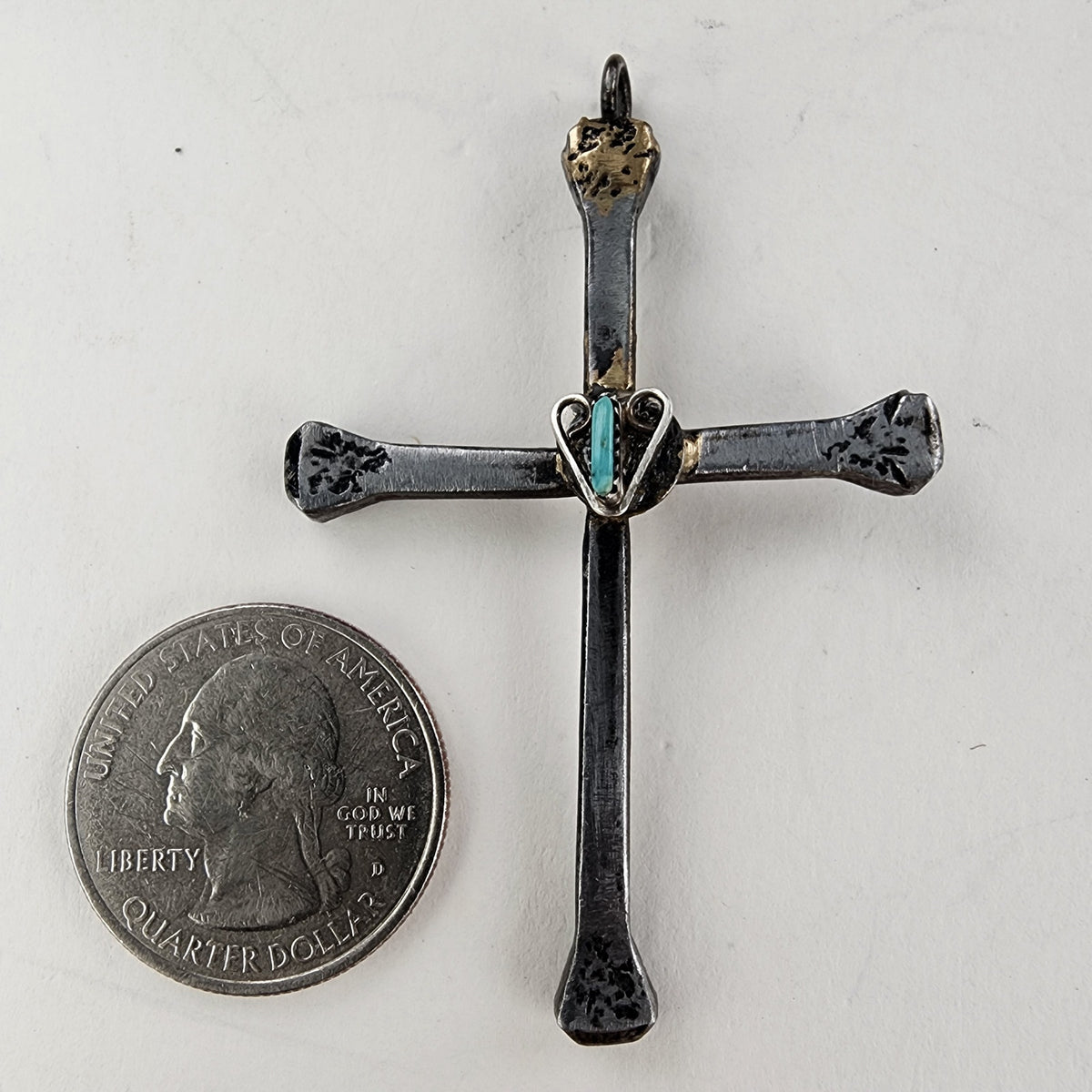 Native Horseshoe Nail Turquoise Cross Sterling Silver 925 & Steel Pendant