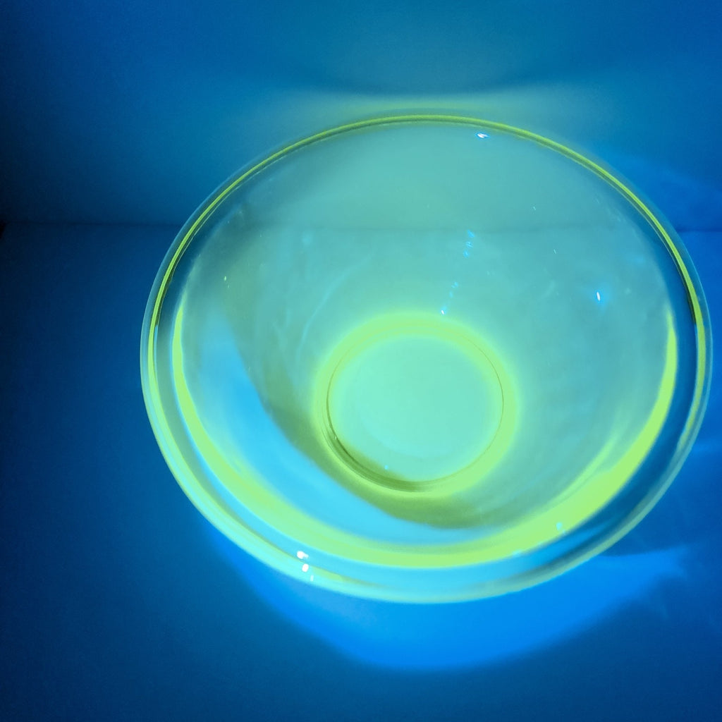 11" UV Glow Uranium Glass Mixing Bowl by H.C. Fry Glass Co Depression