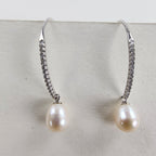 Pearl & CZ Accent Sterling Silver 925 Threader Earring Set Vintage