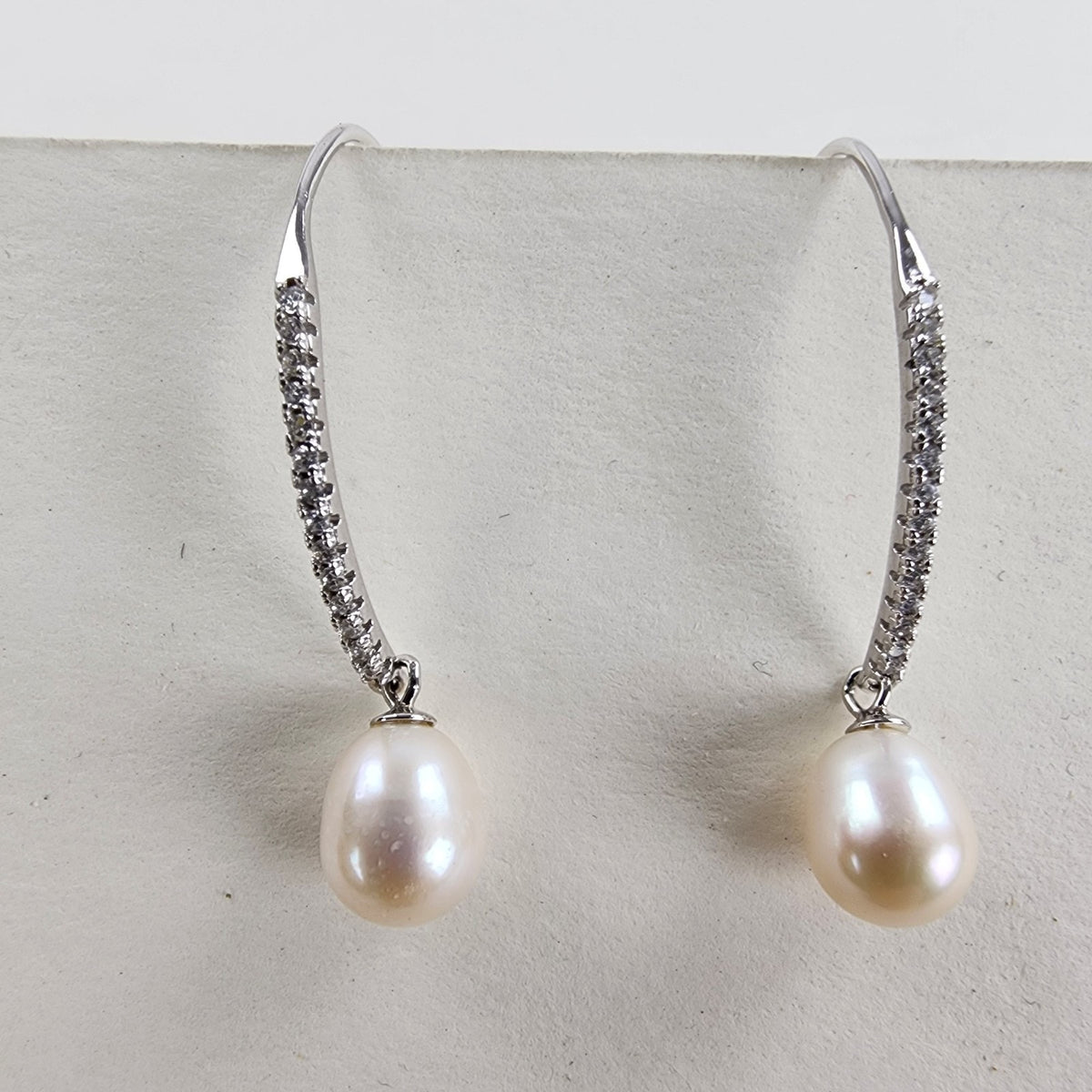 Pearl & CZ Accent Sterling Silver 925 Threader Earring Set Vintage