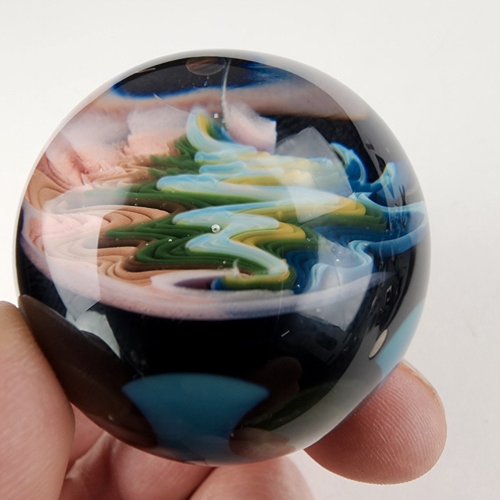 38mm Opal WigWag Dotstack Boro Glass Marble Unsigned Handmade Heady