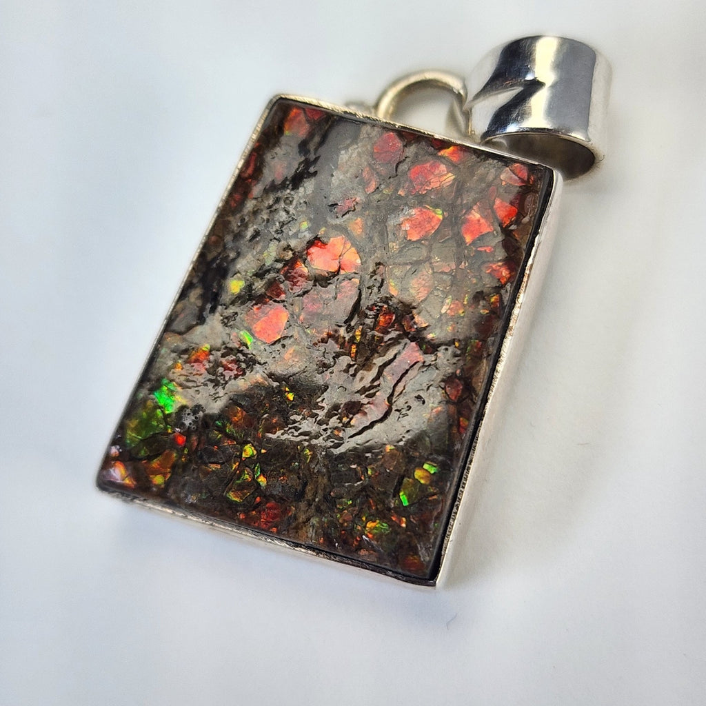 Canadian Ammolite Sterling SIlver 925 Bar Pendant