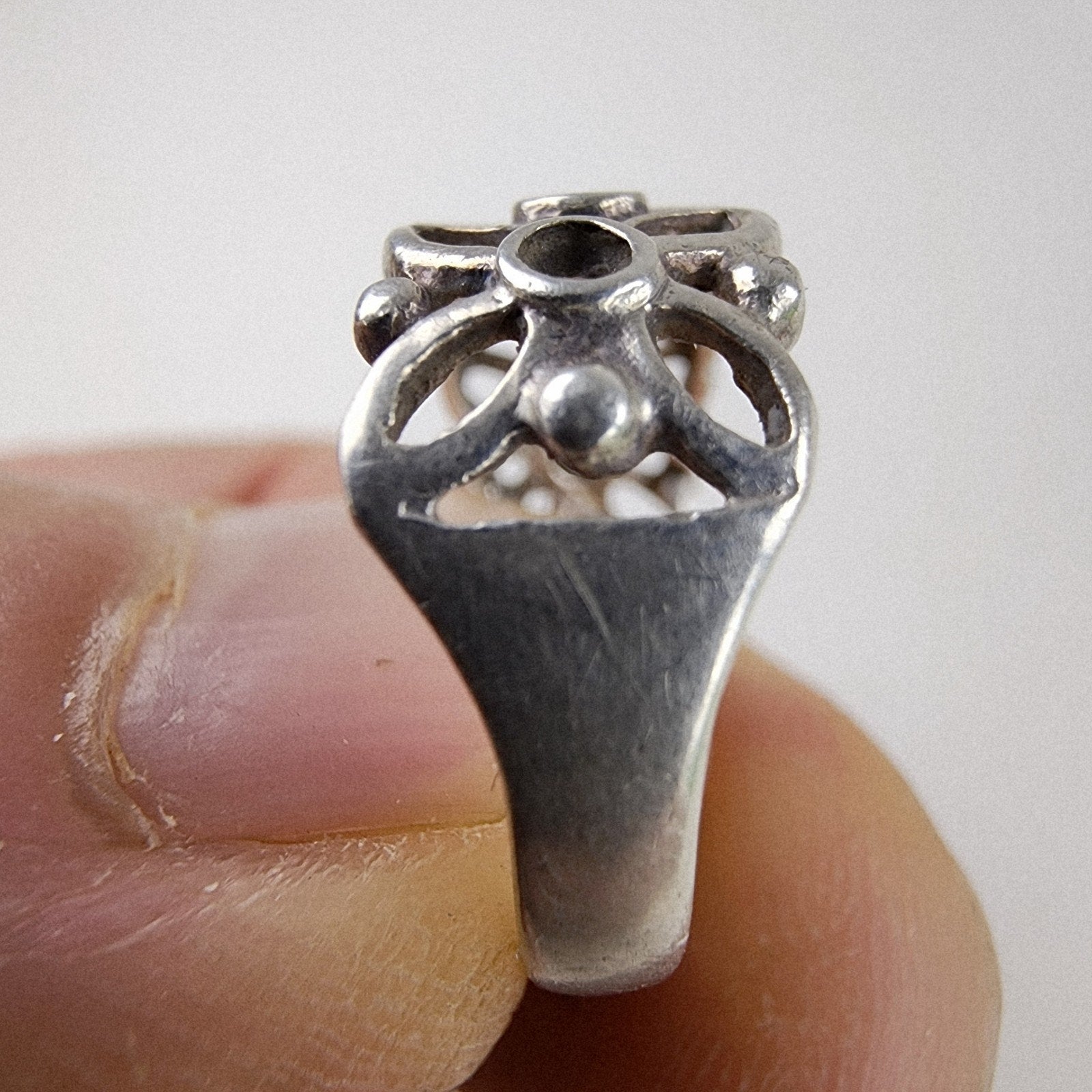 Floral Filigree Openwork Ring Size 7 Sterling Silver 925 Vintage