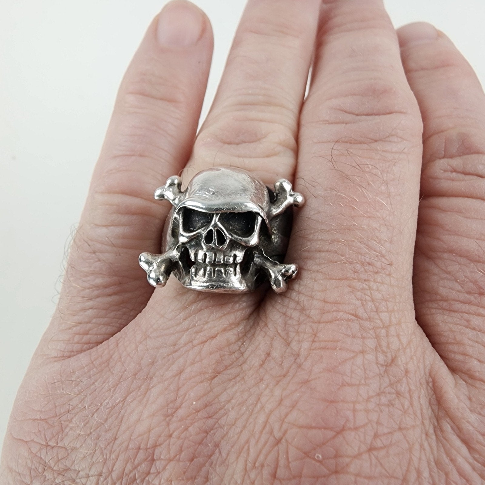 Biker Skull & Crossbones Ring Size 10 Sterling Silver 925 Vintage