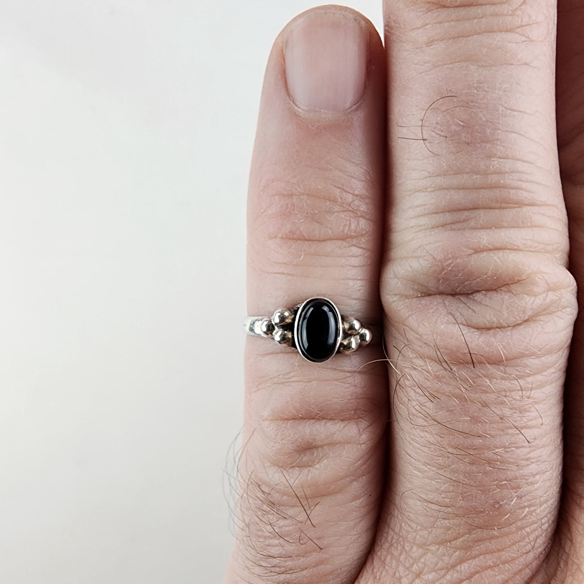 Vintage Black Onyx Beaded Ring Size 6 1/4 in Sterling Silver 925