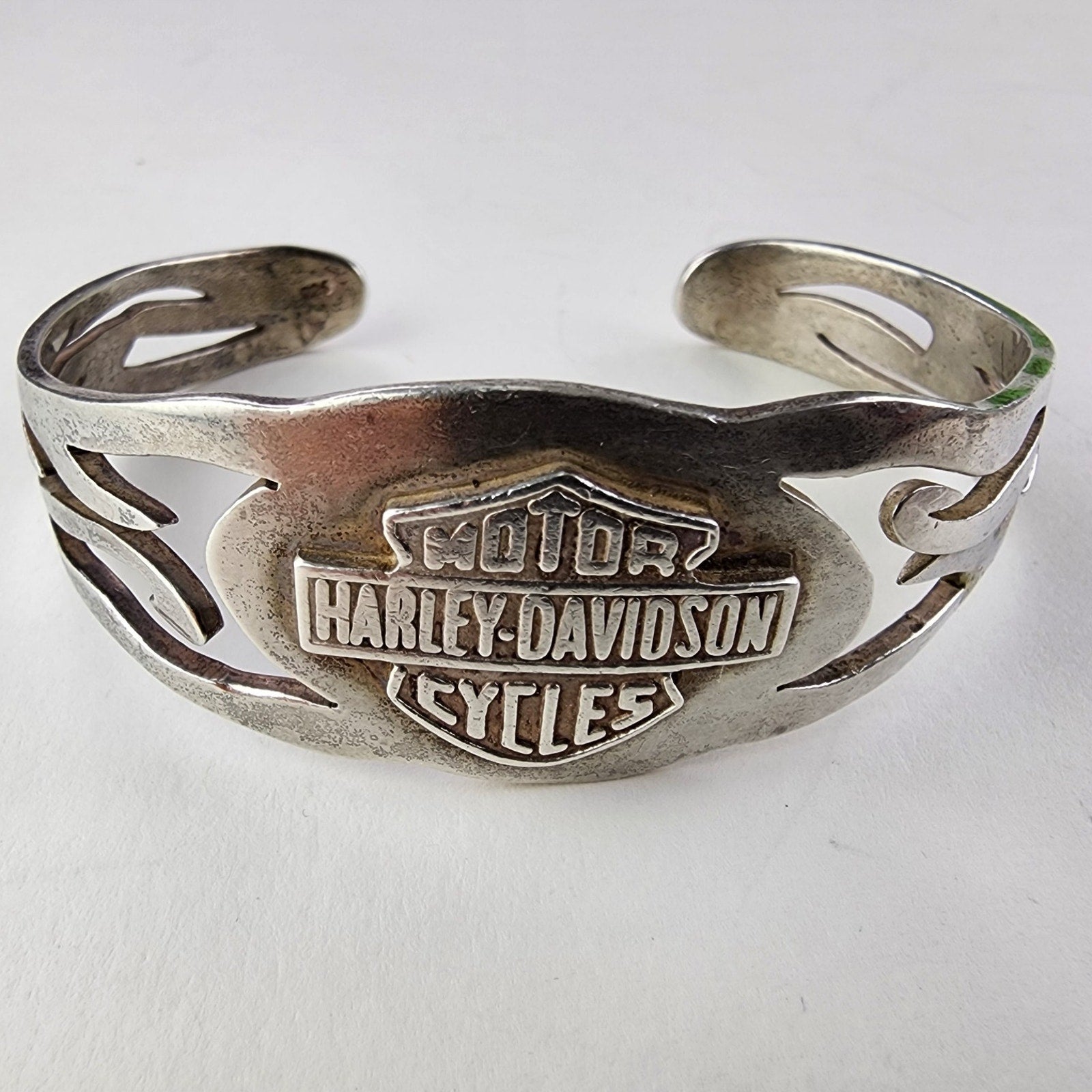 7" Harley Davidson Motorcycles Tribal Cuff Bracelet Sterling Silver 925 Vintage