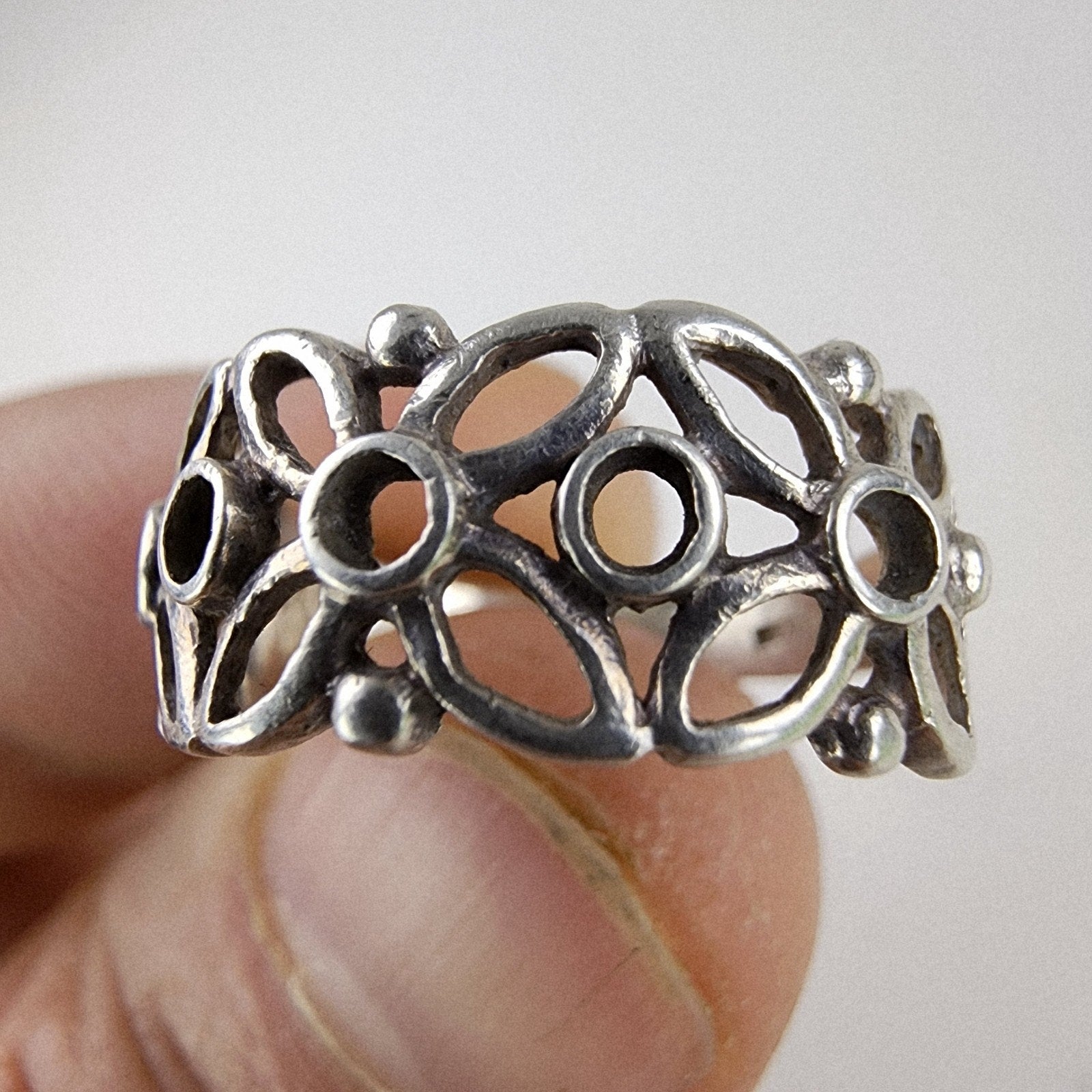 Floral Filigree Openwork Ring Size 7 Sterling Silver 925 Vintage