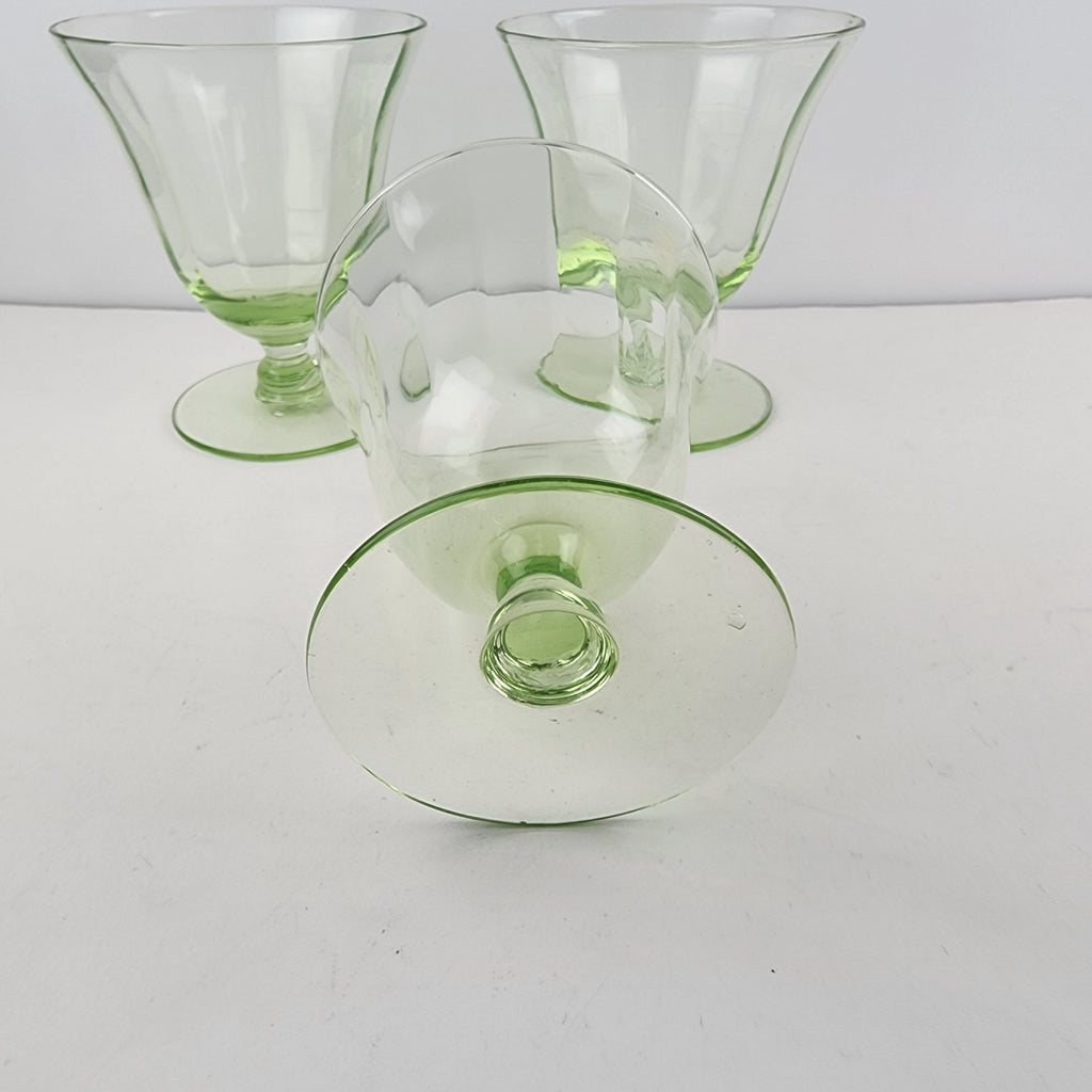 UV Uranium Glow Depression Glass Footed Desert Cups 4 Oz Set of Three