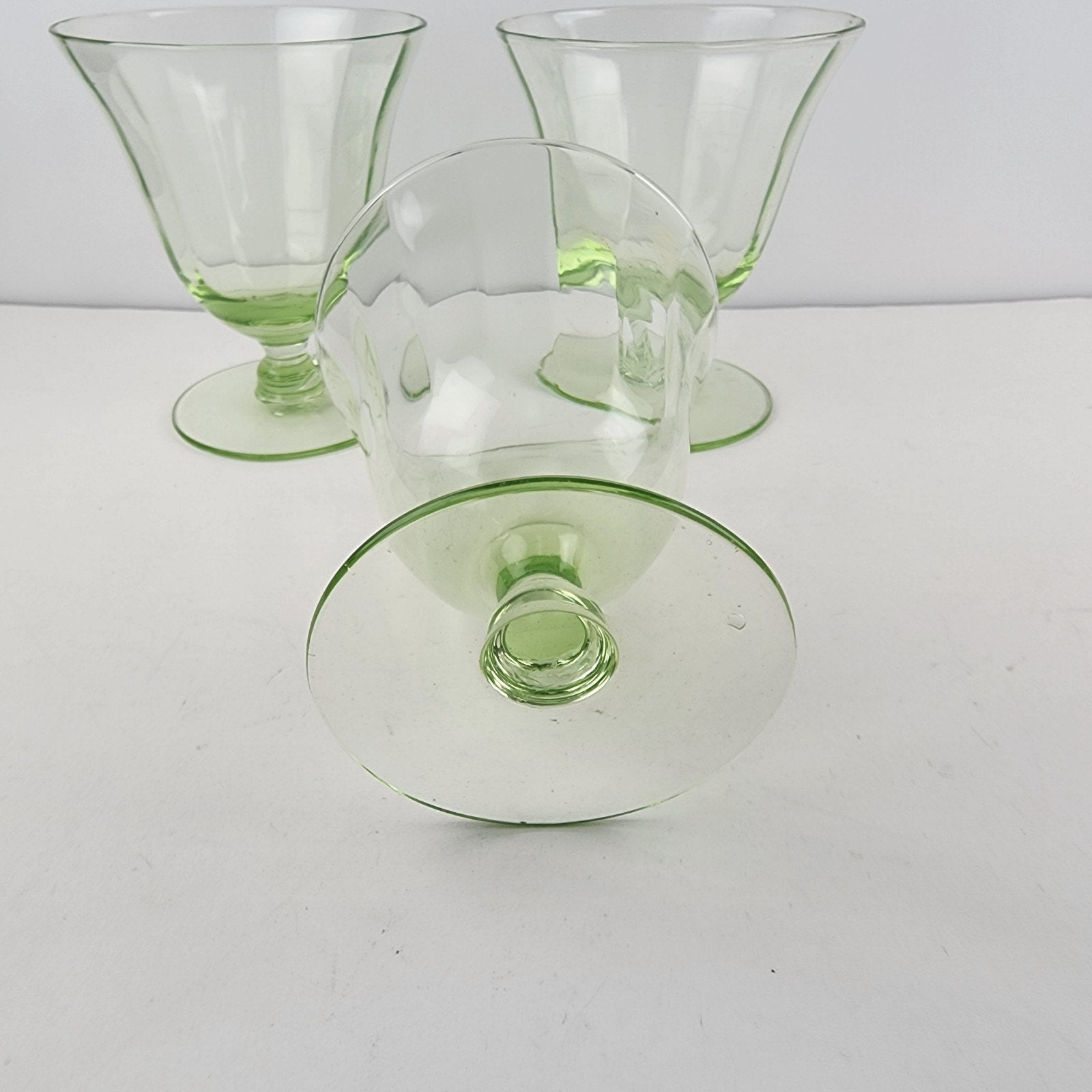 UV Uranium Glow Depression Glass Footed Desert Cups 4 Oz Set of Three