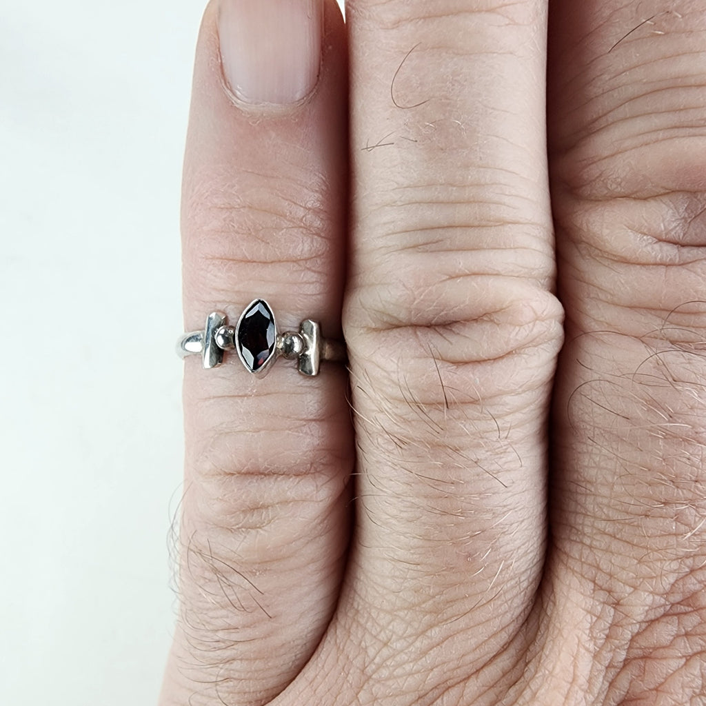 Vintage Marquise Cut Garnet Ring Size 6 in Sterling Silver 925