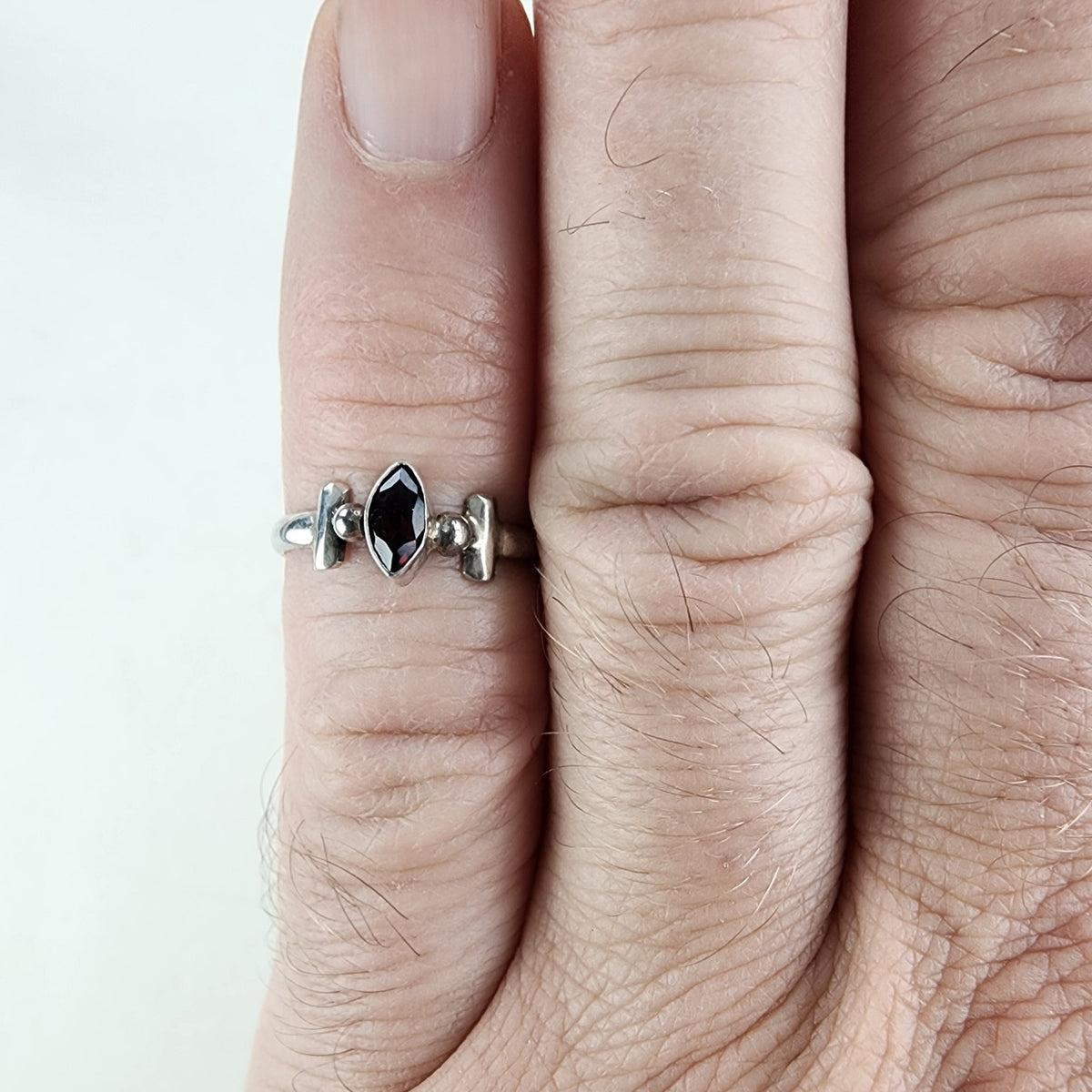 Vintage Marquise Cut Garnet Ring Size 6 in Sterling Silver 925