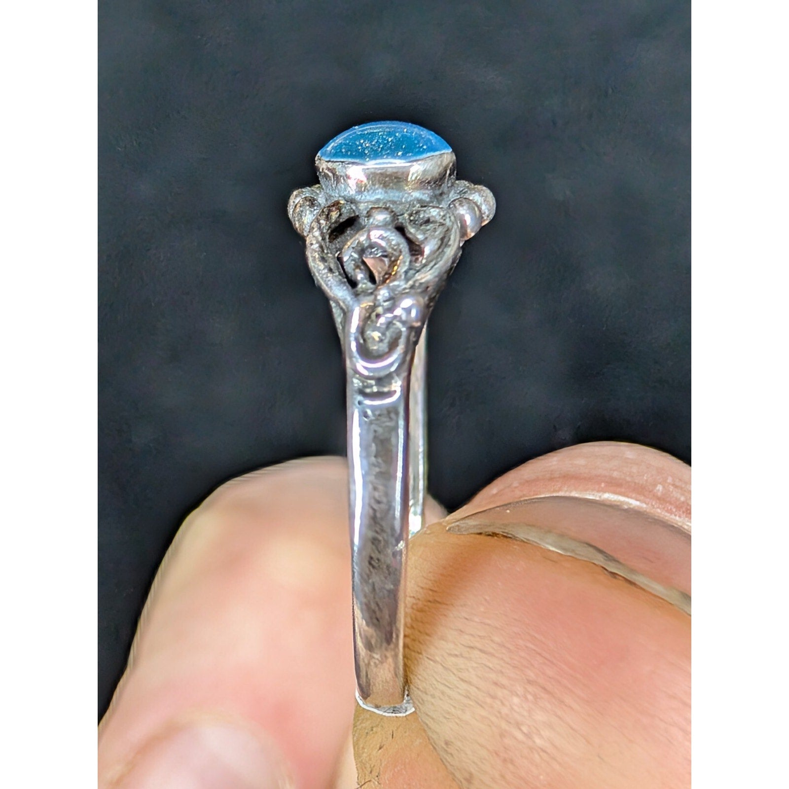 Vintage Blue Sparkle ENAMEL Bali Sterling Silver Ring - Size 5 1/4