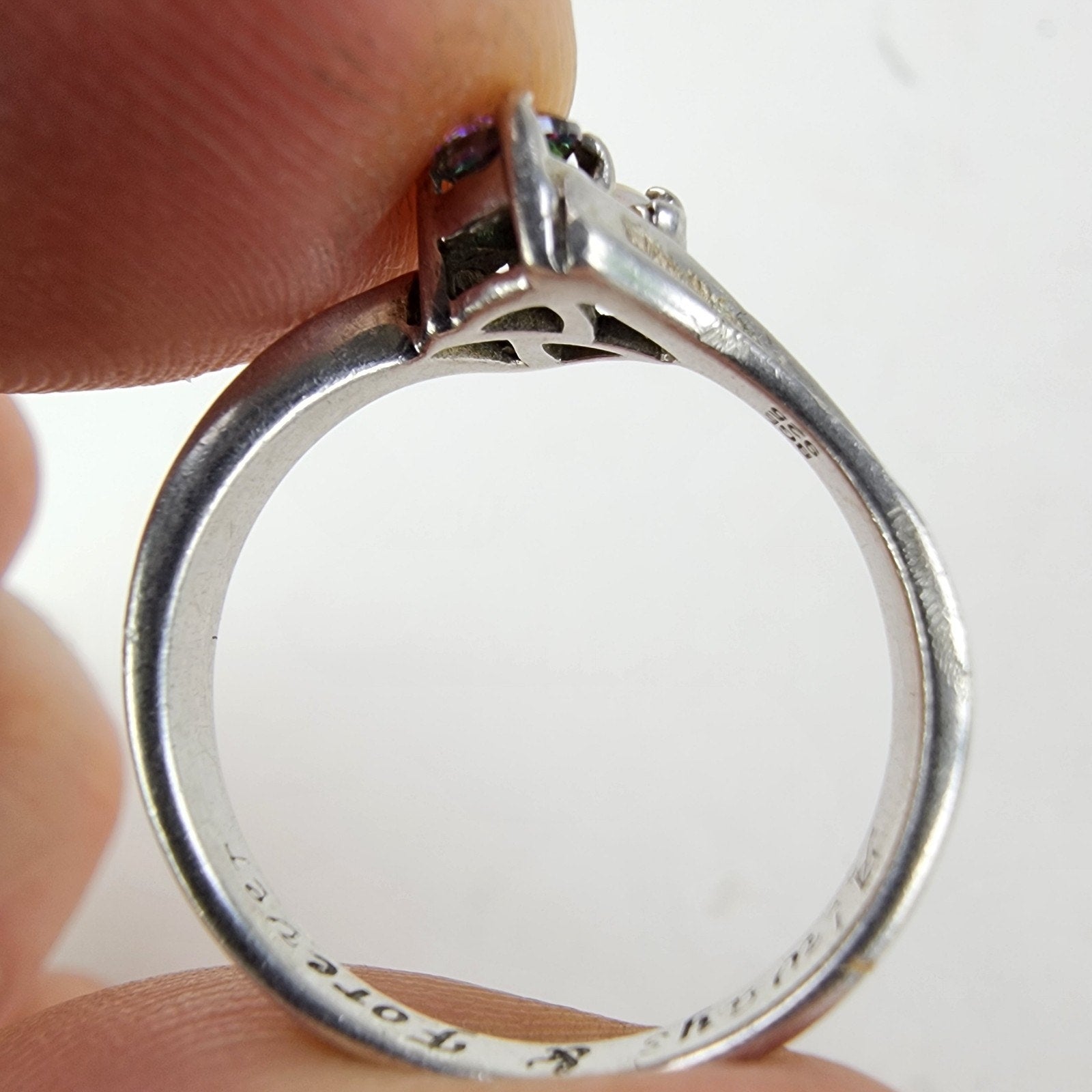 Opal & Mystic Quartz Ring Size 8 1/2 Sterling Silver 925 Vintage