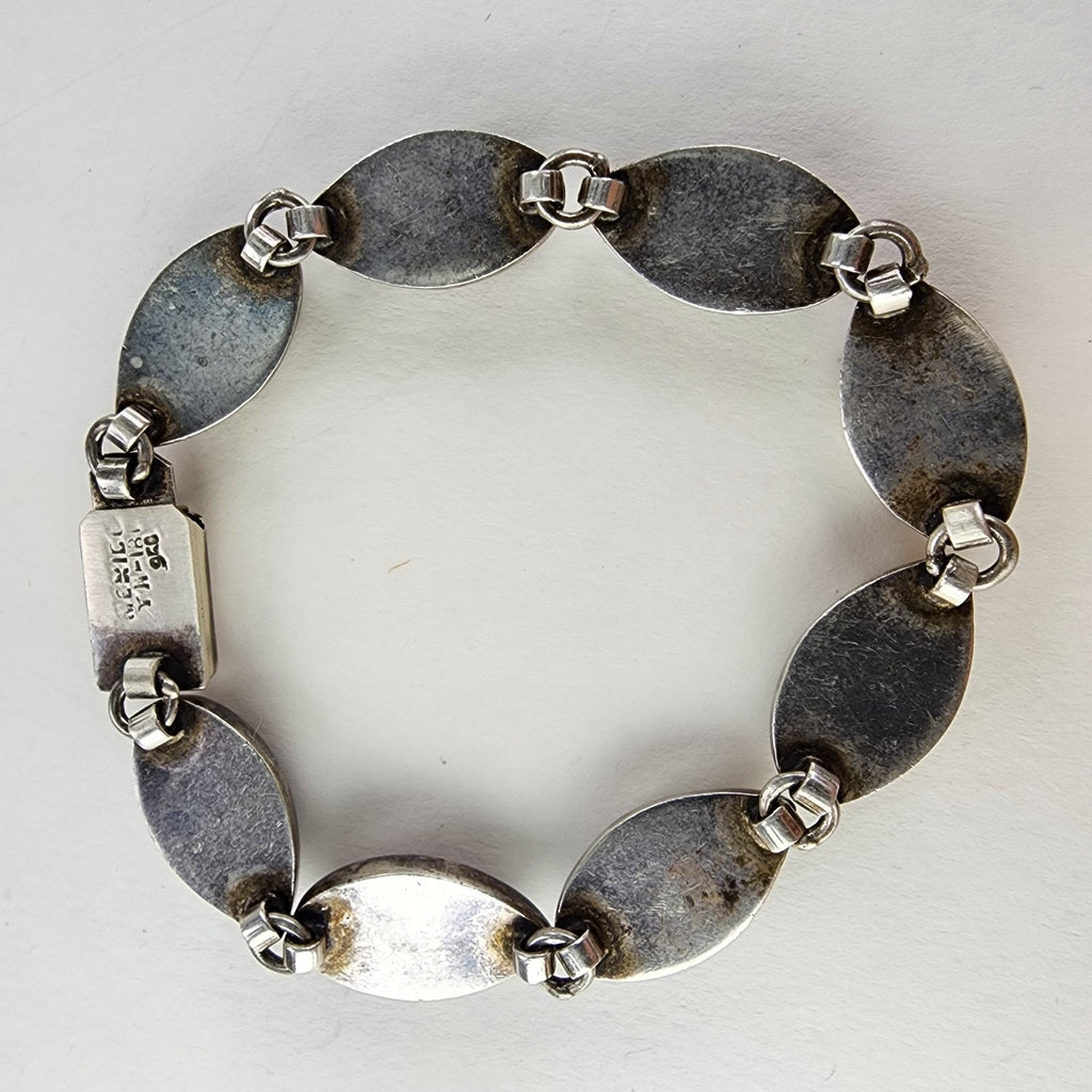 7 1/2" Mahogany Obsidian Inlay Taxco Bracelet Sterling Silver 950