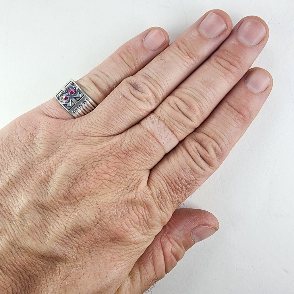 Dichroic Modernist Russian Ring Adjustable Size 8 1/2 Sterling Silver 875