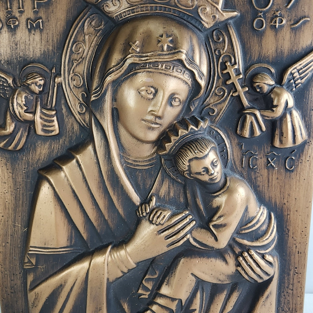 Gold Ceramic Madonna and Child Hodegetria Greek Icon 7" x 9"