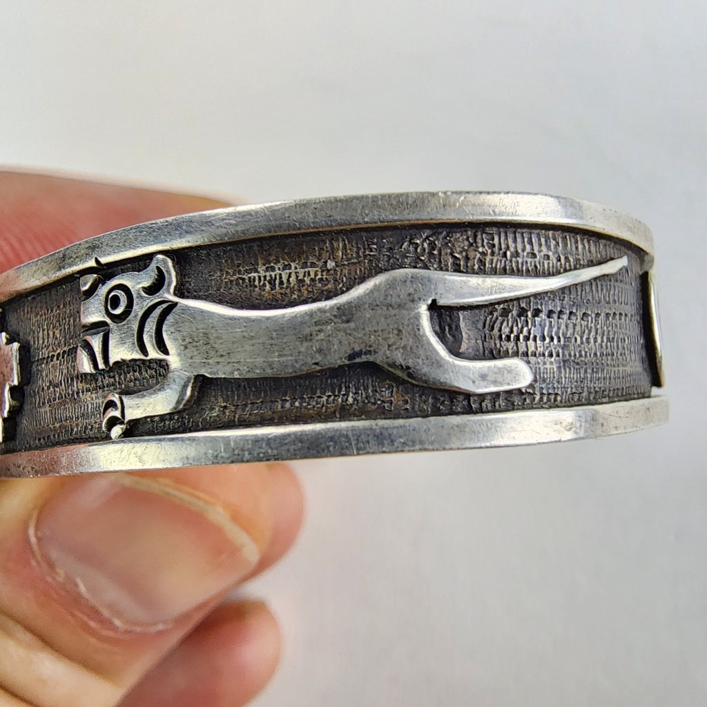 6 1/2" Peru Cuff Bracelet Pre Columbian Symbols Snake Jaguar Sterling Silver 950