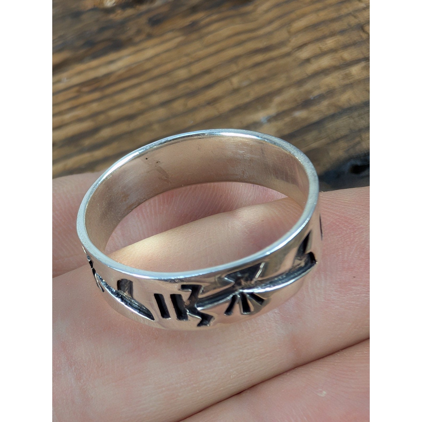 Southwestern Stamped Band Sterling Silver 925 Ring Size 13 3/4