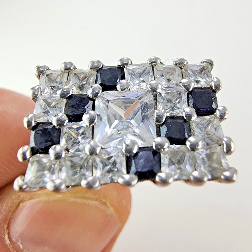 Princess Cut Gemstone Cluster Cocktail Ring Size 5 1/2 Sterling Silver 925
