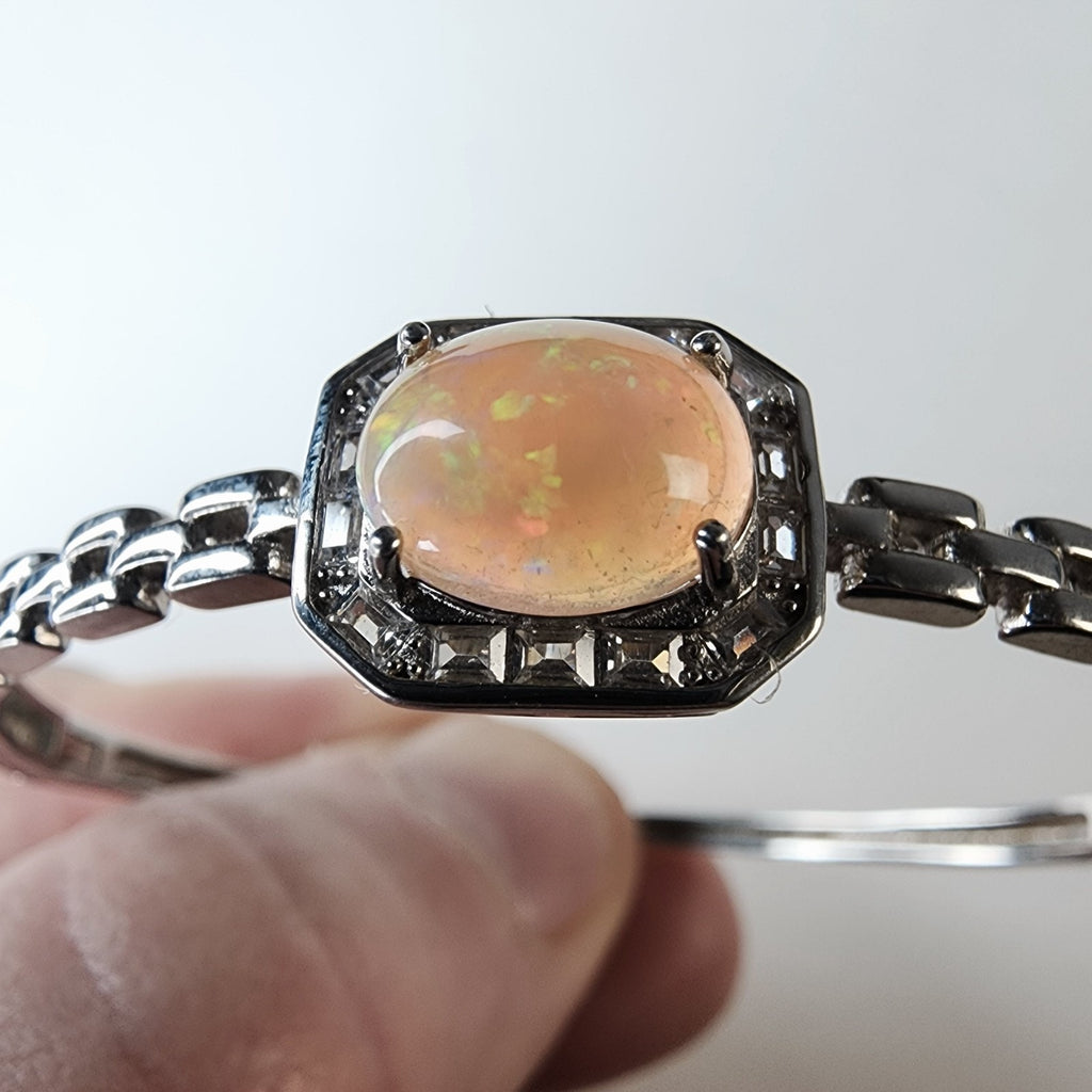 Ethopian Opal Halo Sterling Silver 925 Hinged Designer Bracelet