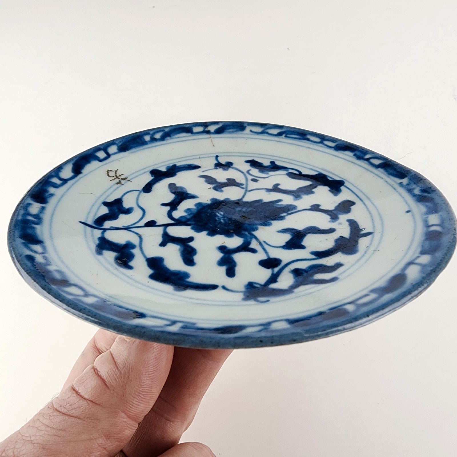19th C Chinese Porcelain 6" Plate Qing Dynasty Blue & White Export Scholars Mark