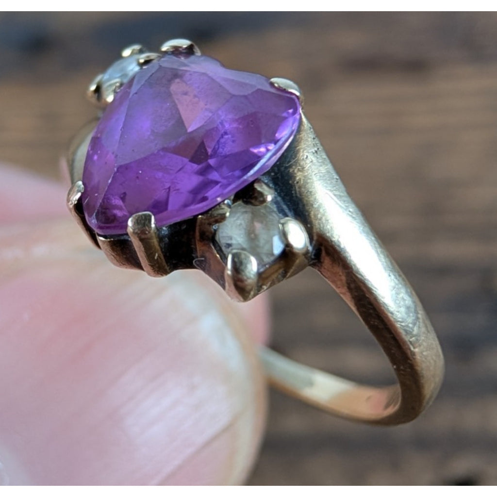 10K Yellow Gold Purple Sapphinre & White Spinel Ring Size 6 Weight 1.77g