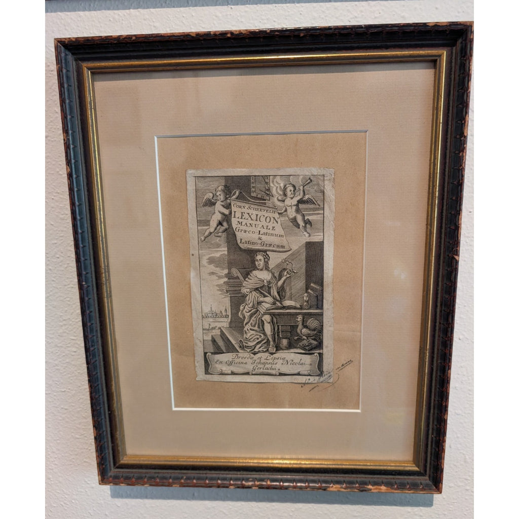 1670 Cornelius Schrevelius Lexicon Manuale Title Page Signed and Framed