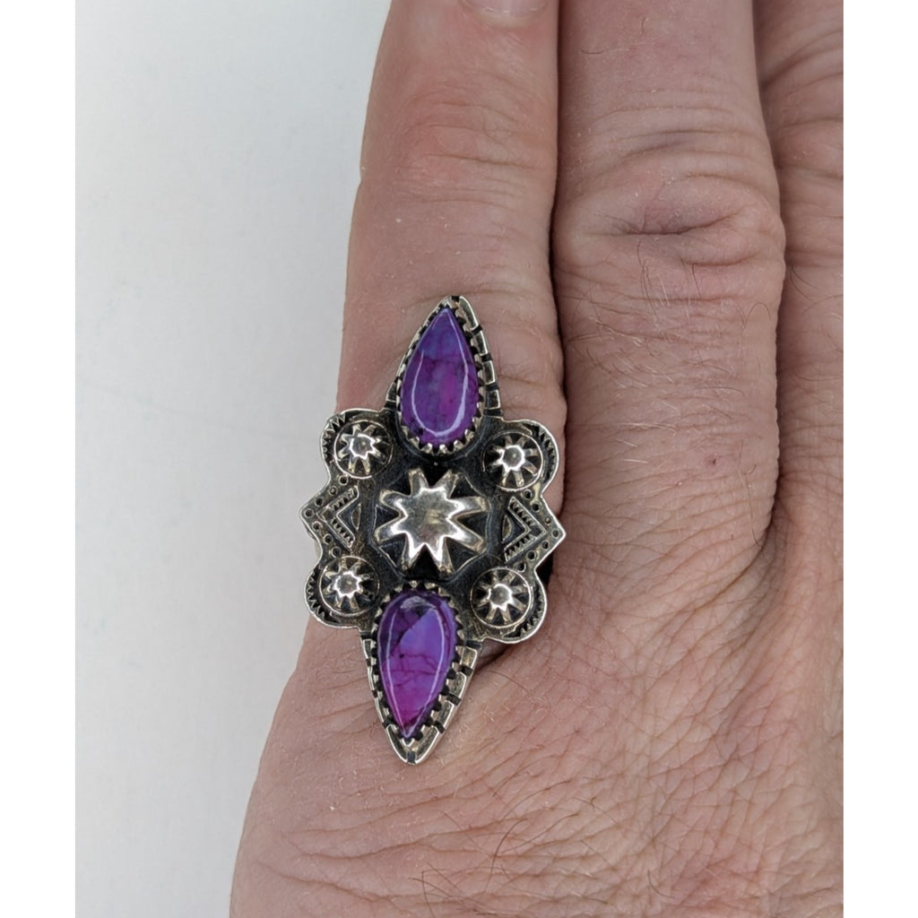 Purple Mohave Turquoise Stamped Sterling Silver 925 Adjustable Ring Size 6 to 11
