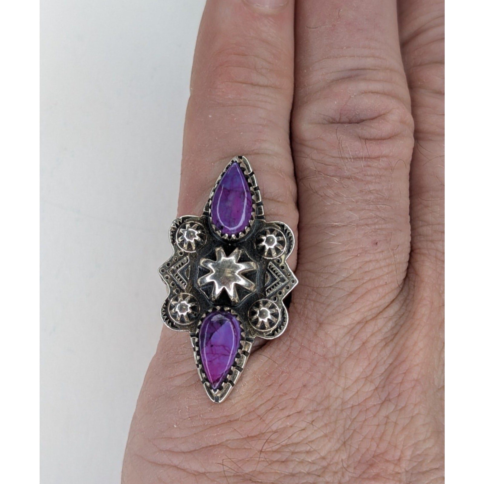 Purple Mohave Turquoise Stamped Sterling Silver 925 Adjustable Ring Size 6 to 11