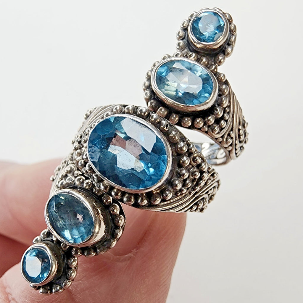 Designer Topaz Double Bypass Ring Size 7 by Sarda Sterling Silver 925 Retired