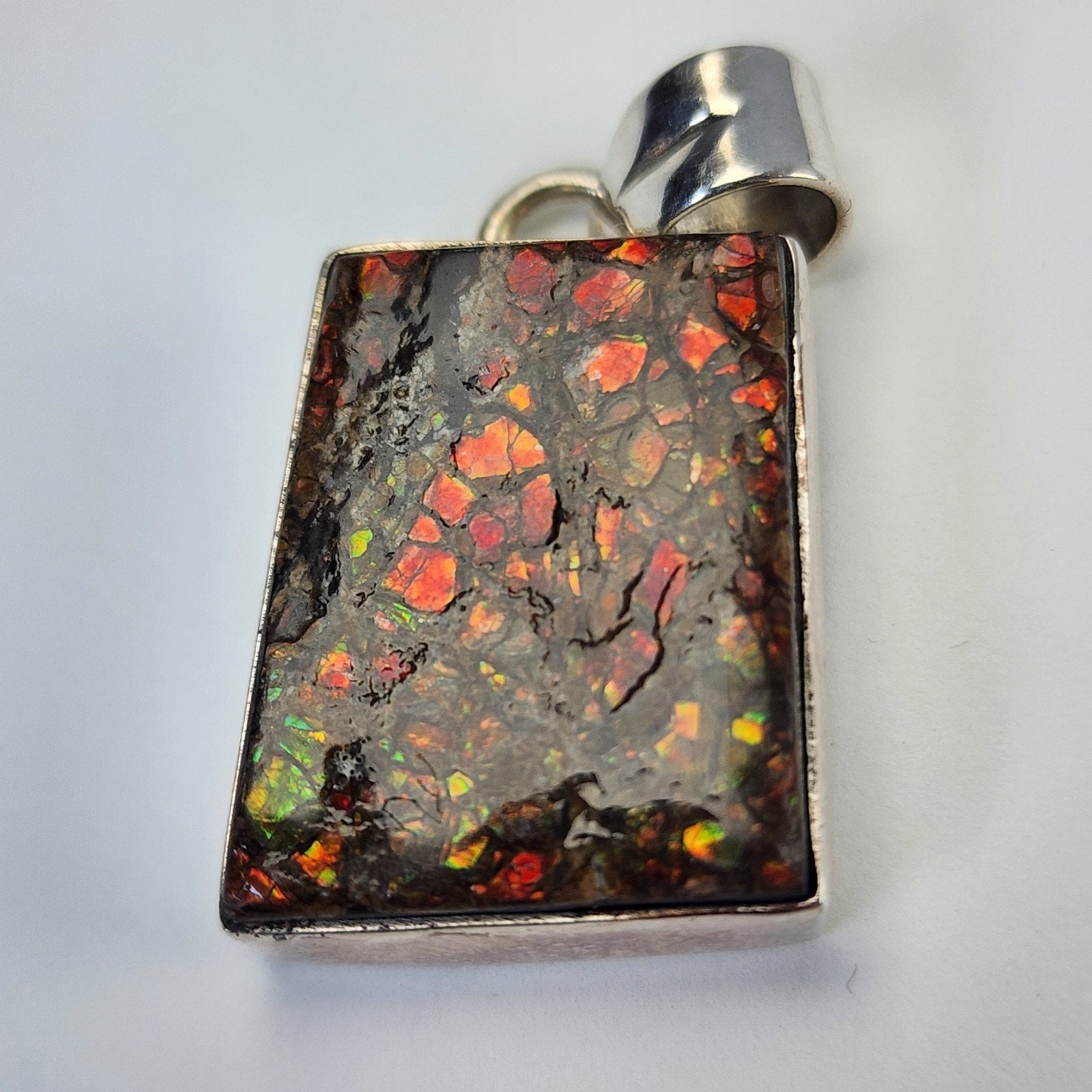Canadian Ammolite Sterling SIlver 925 Bar Pendant