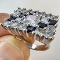 Princess Cut Gemstone Cluster Cocktail Ring Size 5 1/2 Sterling Silver 925