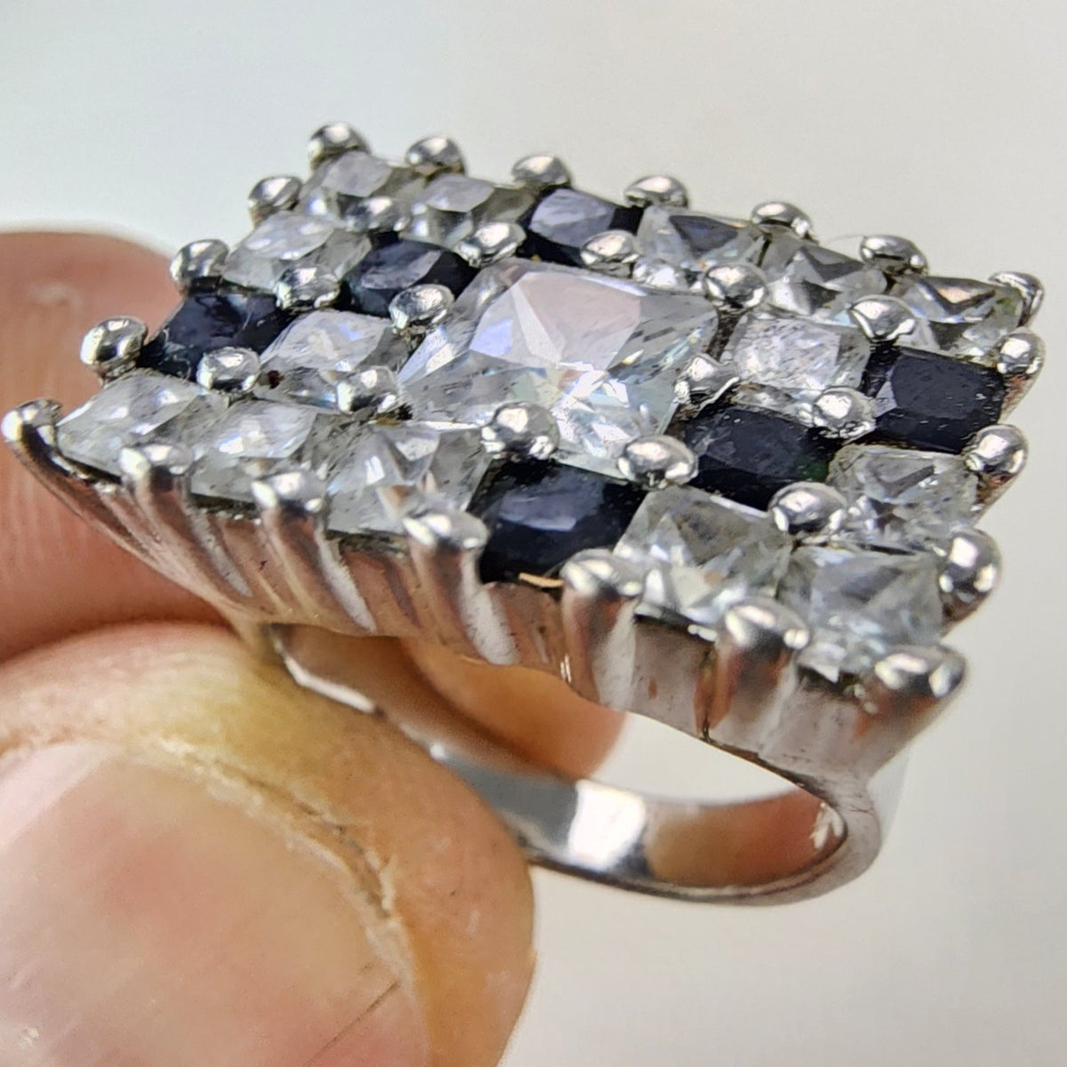 Princess Cut Gemstone Cluster Cocktail Ring Size 5 1/2 Sterling Silver 925
