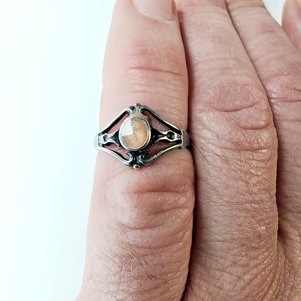 Peach Enamel Sterling Silver Bali 925 Open Ring Size 5 1/2 Vintage