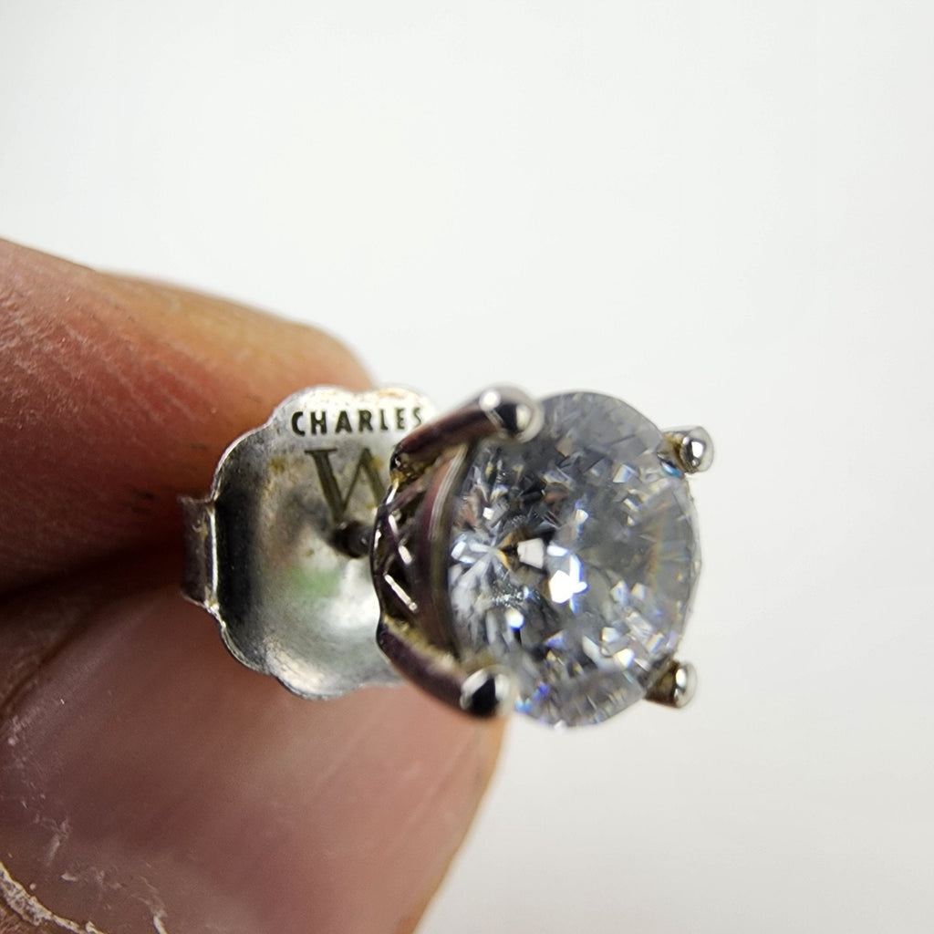 Charles Winston CZ Sterling Silver 925 Stud Earrings Vintage Designer