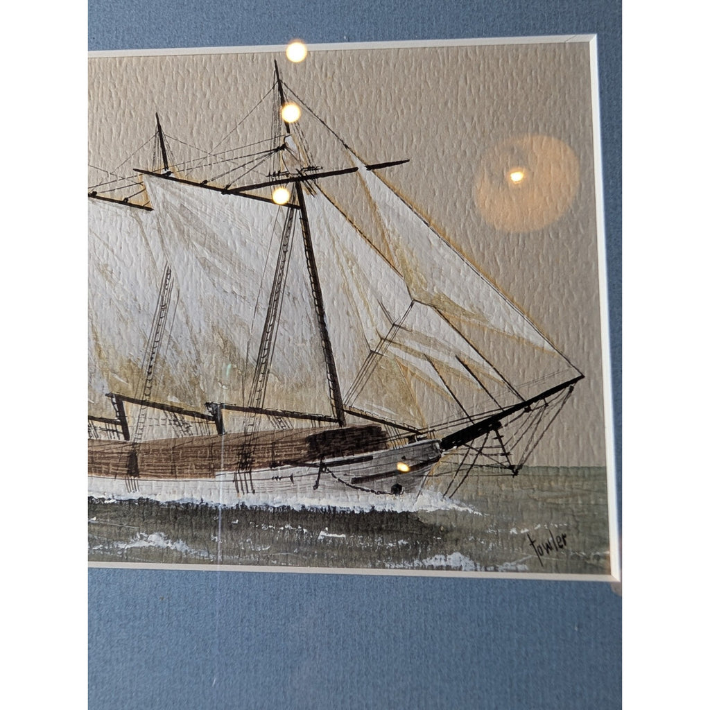 ERNEST TOWLER Sailing Ship Gouache Watercolor Painting - Beautifully Framed