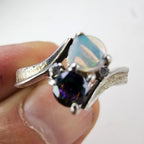 Opal & Mystic Quartz Ring Size 8 1/2 Sterling Silver 925 Vintage