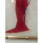 Japanese Geisha Girl Silk Painting Stamped with Gilt Bamboo Frame 20" x 15"