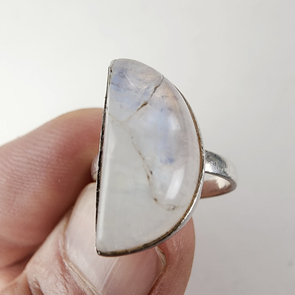 Vintage Rainbow Moonstone Half Moon Ring Size 6 1/2 in Sterling Silver 925