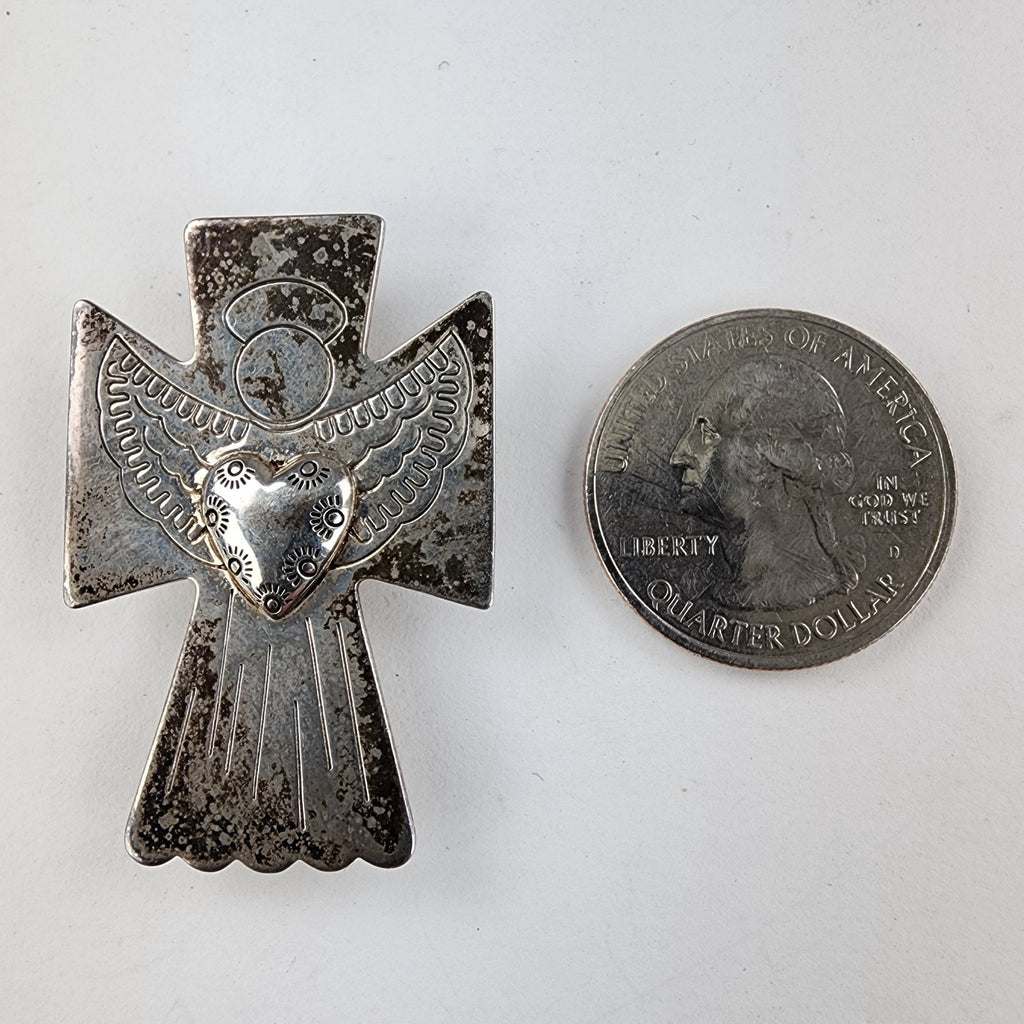Angel Cross Pendant Brooch Relios by Carolyn Pollack Sterling Silver 925 Vintage