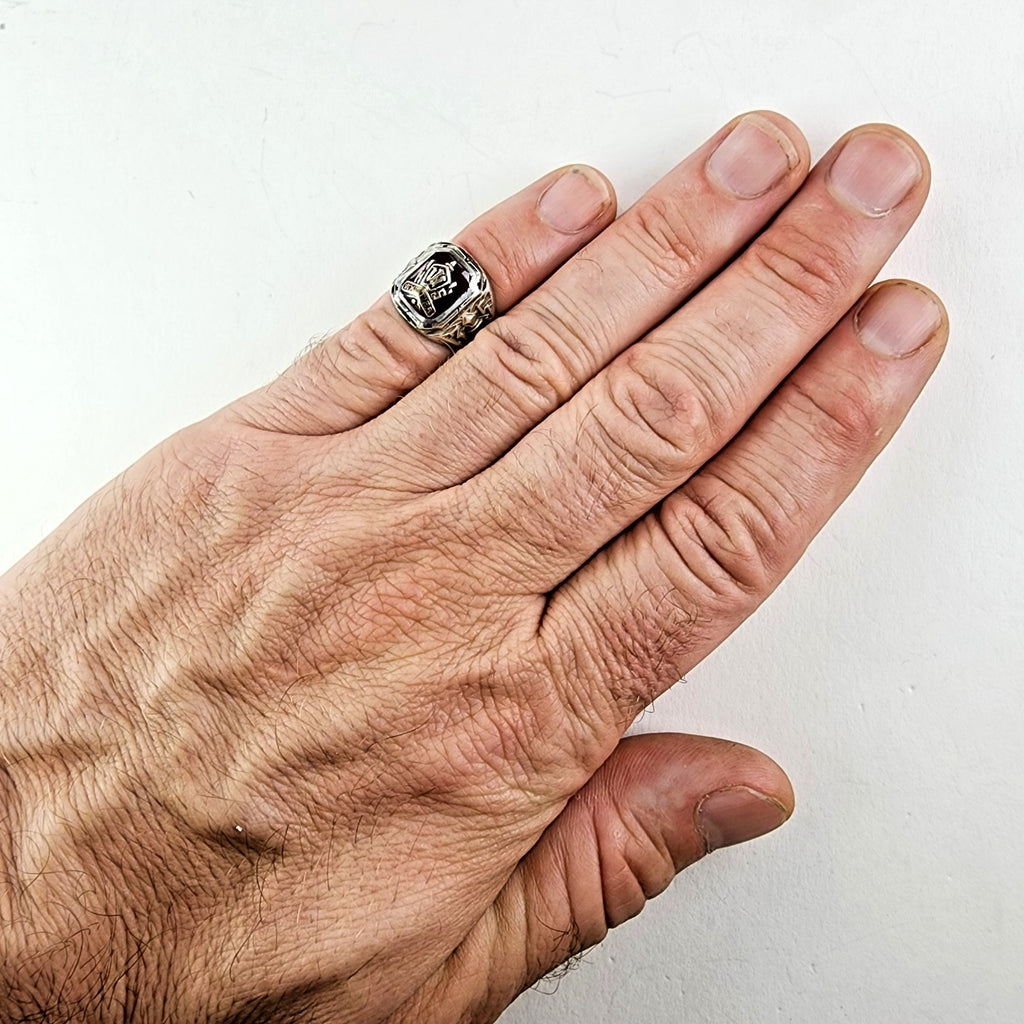 1935 Ruby Class Ring Size 5 1/2 Sterling Silver 925 Vintage Hand Monogrammed MAC