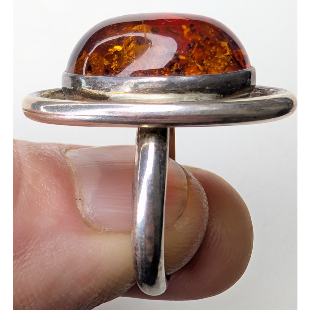 Modernist Baltic Amber Sterling Silver 925 Ring Size 8 1/2 Vintage