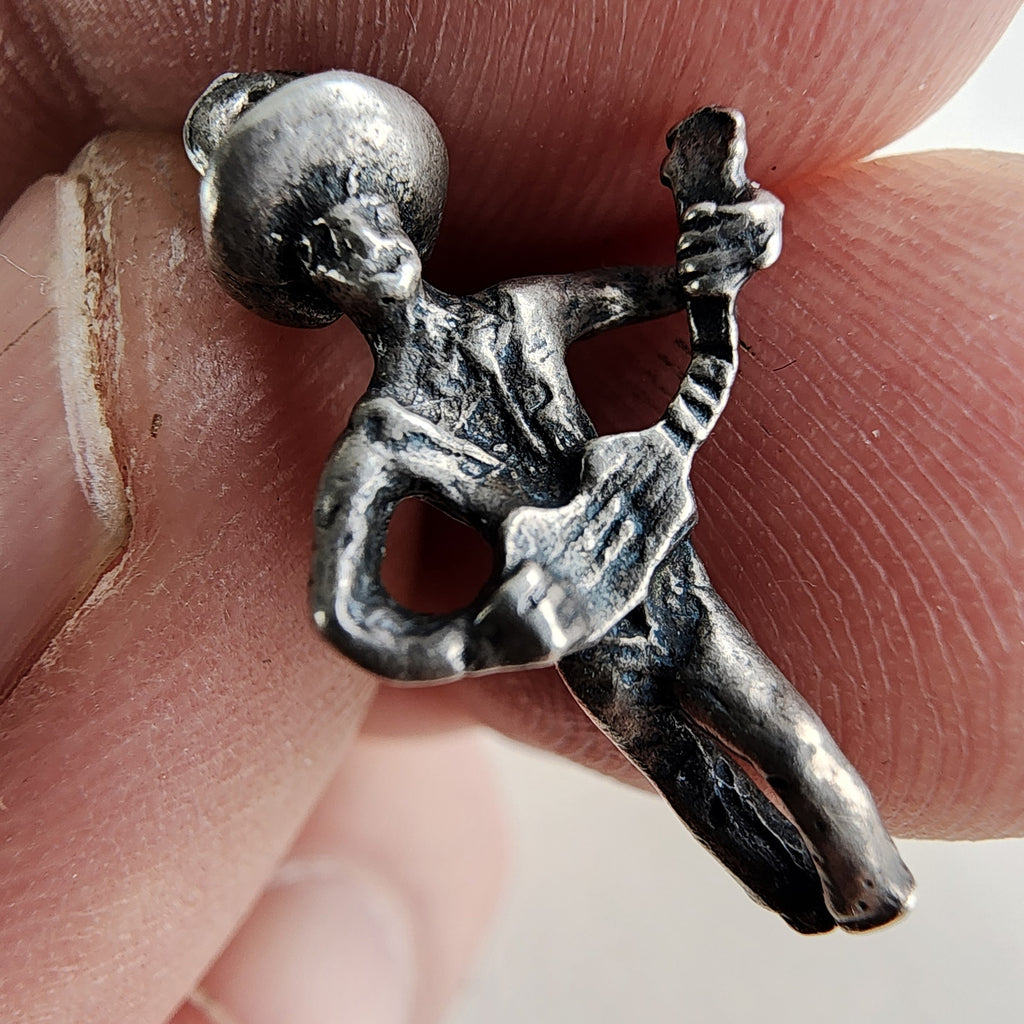 Vintage Cowboy with Guitar Charm in Sterling Silver 925 for Bracelet