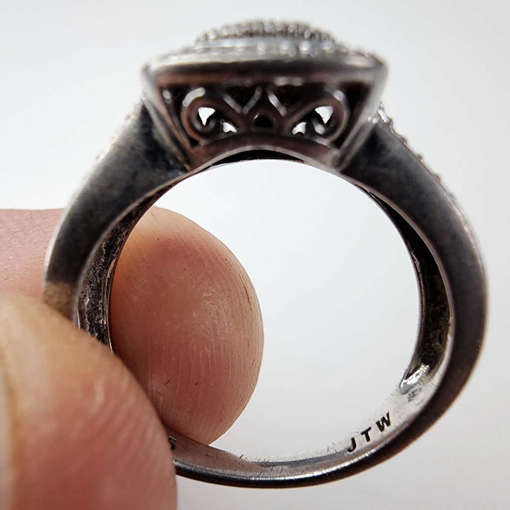 Pave Diamond Crossover Band Ring Size 7 Sterling Silver 925 Vintage