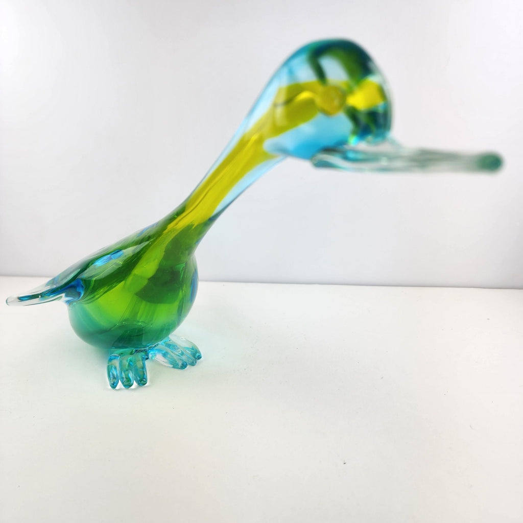 14" Murano Art Glass Duck Handmade Green Yellow Blue Bird Animal