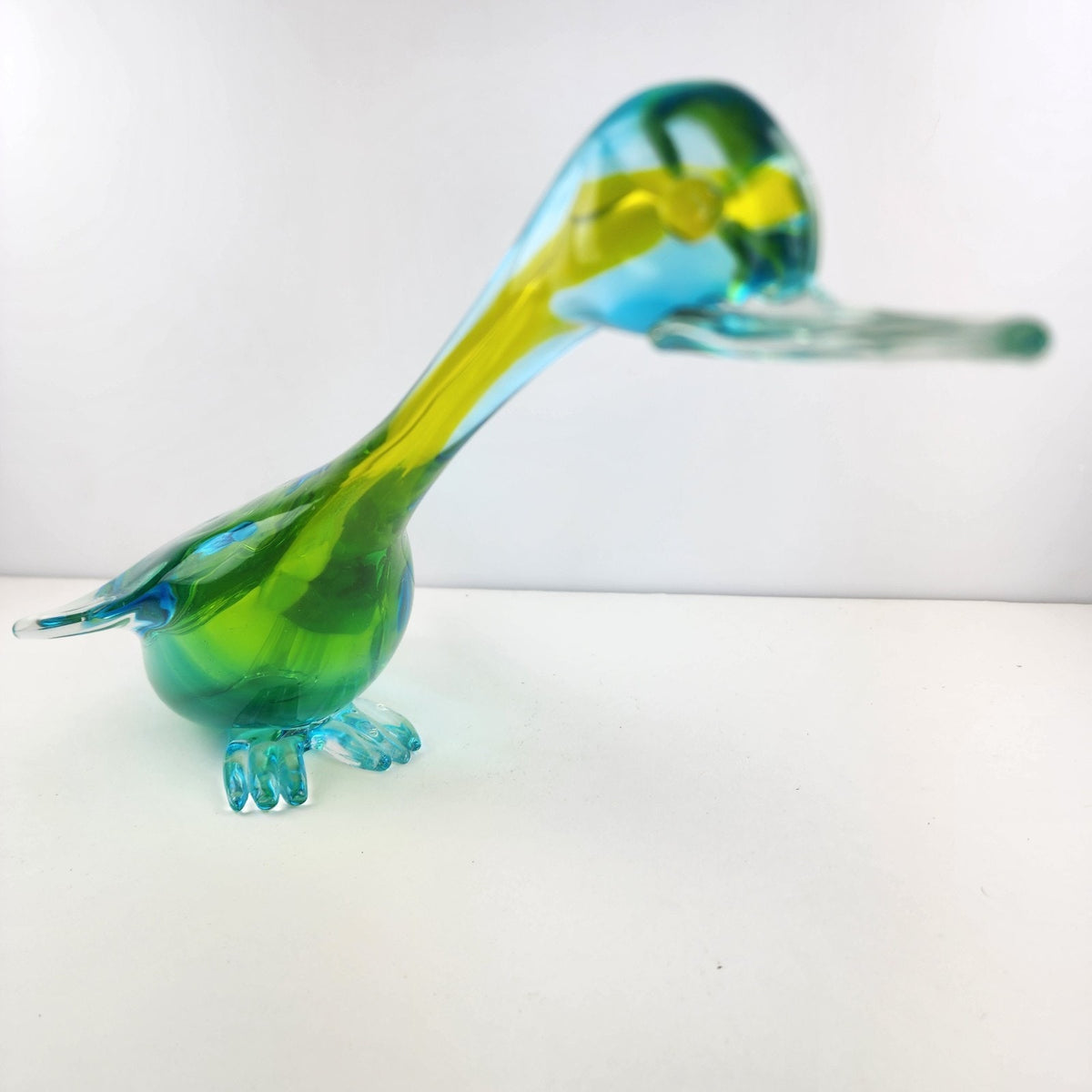 14" Murano Art Glass Duck Handmade Green Yellow Blue Bird Animal
