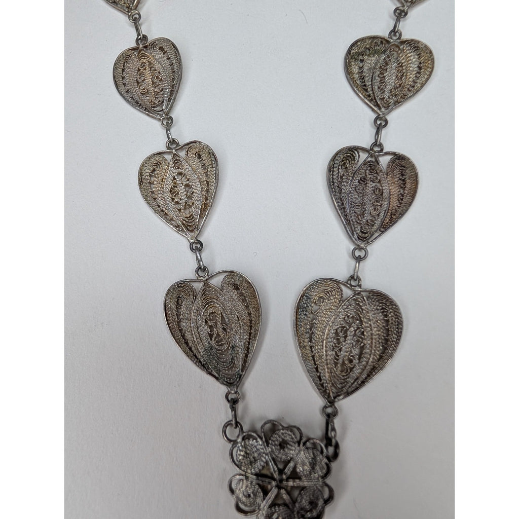 Vintage Filigree Sterling Silver 925 Heart Necklace w/ Camel 18 1/2" Tribal Peru